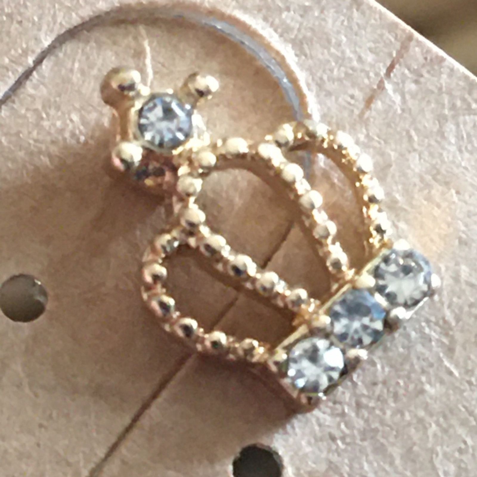 Jewelry Gold crown rhinestone accent pierced earrings Size ONE SIZE - 2 Thumbnail