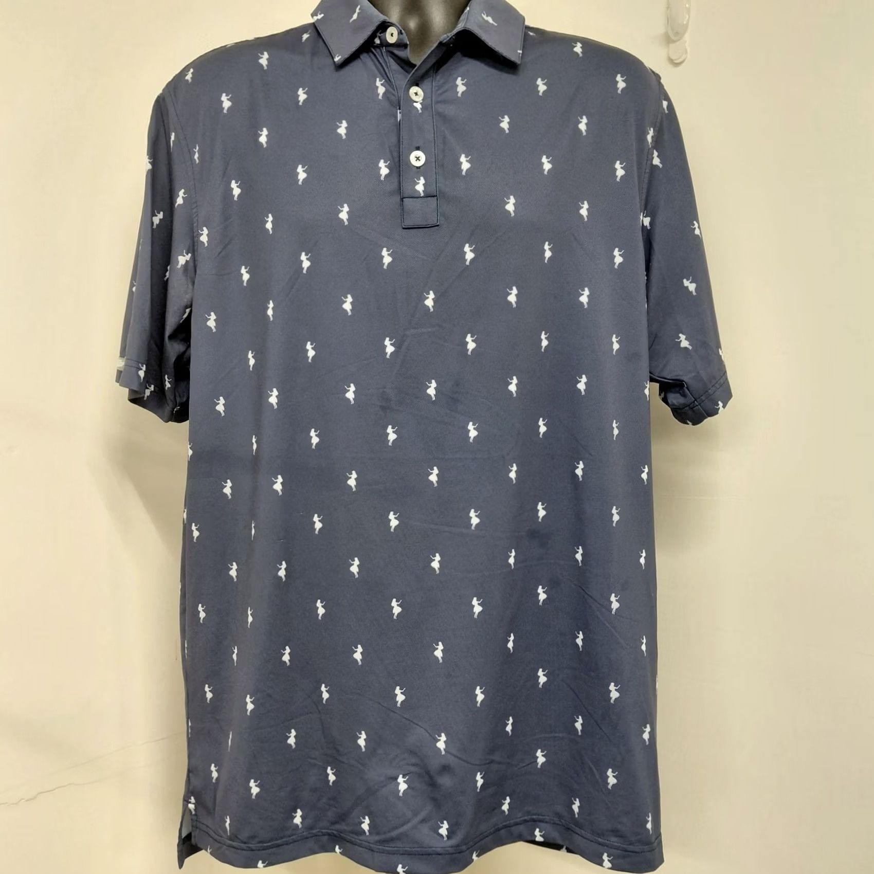 Vintage Straight Down Golf Polo Shirt Mens L Blue Performance Hula Dancer All Over Print Shirt Size US L / EU 52-54 / 3 - 2 Thumbnail