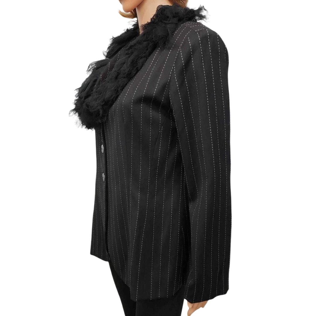 Vintage Pamela Vanderlinde Zone Blazer Jacket Pinstriped Ruffled 8 Size M / US 6-8 / IT 42-44 - 8 Thumbnail