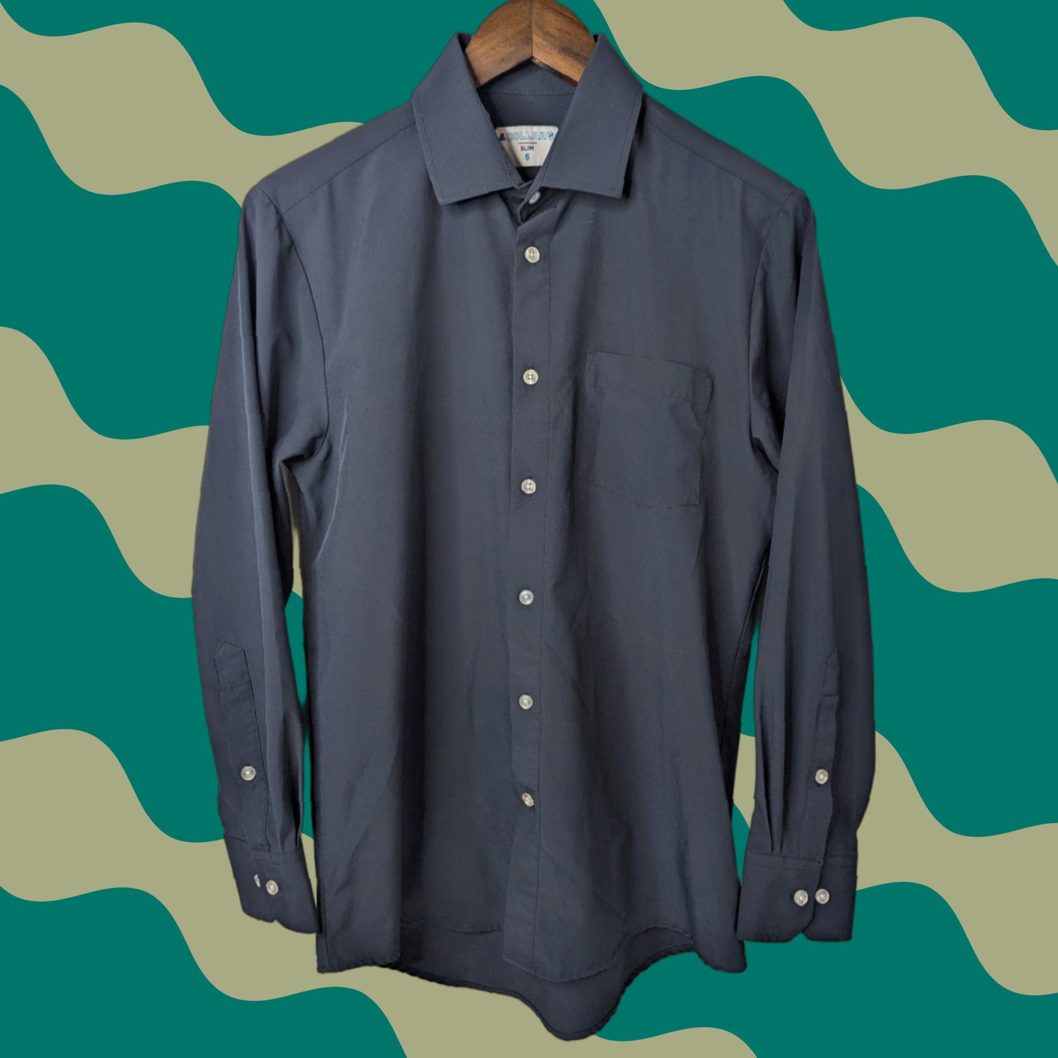 J Brand & Collar Brand Shirt Men’s Small Slim Navy Button-Up Performance Stretch Modern Convenience Size 36R - 1 Thumbnail