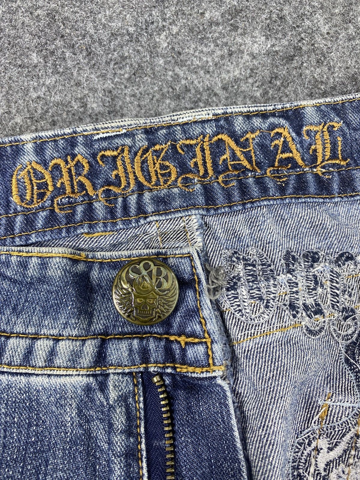 Japanese Brand × Jean Japanese Brand Distress Blue Wash Flare Jeans - J979 Size US 33 - 6 Thumbnail