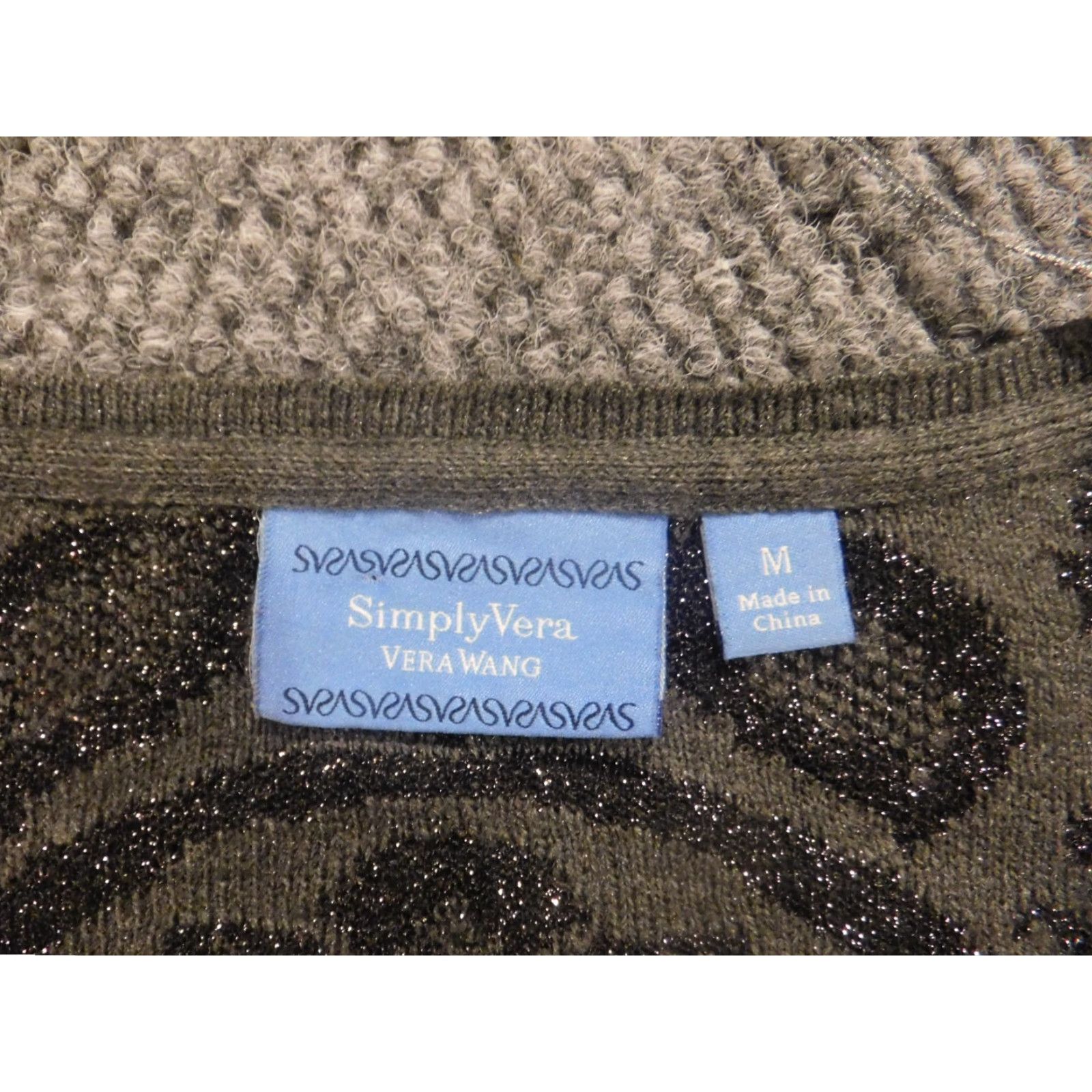 Vintage Simply Vera Vera Wang Womens Sweater Cardigan Gray Medium Knit Cable-Knit Button Raglan Sleeve Crew Neck Pullover Size M / US 6-8 / IT 42-44 - 5 Thumbnail