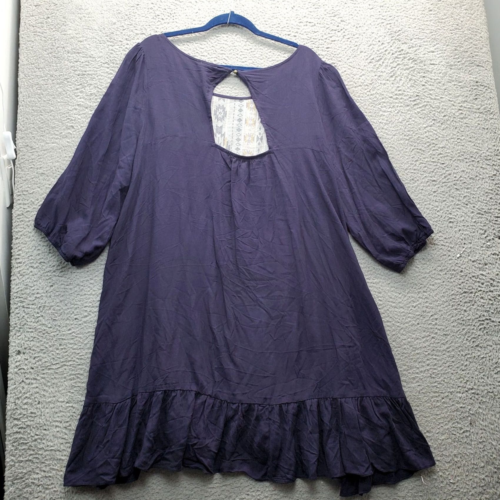 Vintage Hayden Womens 1XL Navy A-Line Dress Round Neck Long Balloon Sleeve Pocketless Knee Length NWT 100% Rayon Size XL / US 12-14 / IT 48-50 - 2 Thumbnail