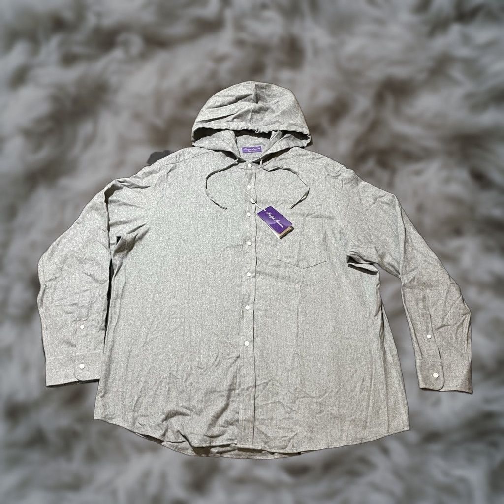 VINTAGE Ralph Lauren Purple Label Button-Up Shirt Women 2XL Gray Knit Cotton Collared Button-Front Boho 90s Italy Regular Fit Mens/Womens?