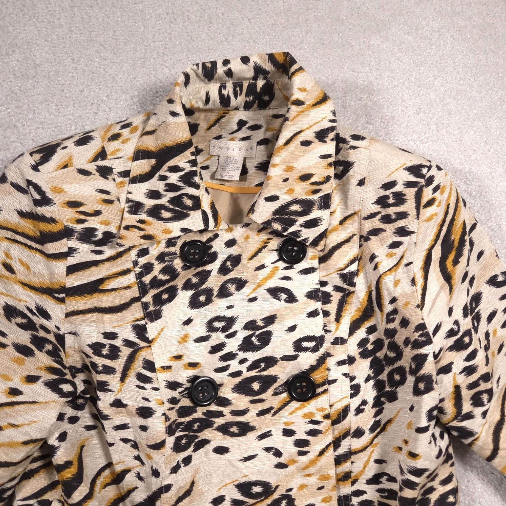 Vintage Tweeds Coat Womens S Beige Leopard Print Trench Button Front Silk Blend Size S / US 4 / IT 40 - 3 Thumbnail