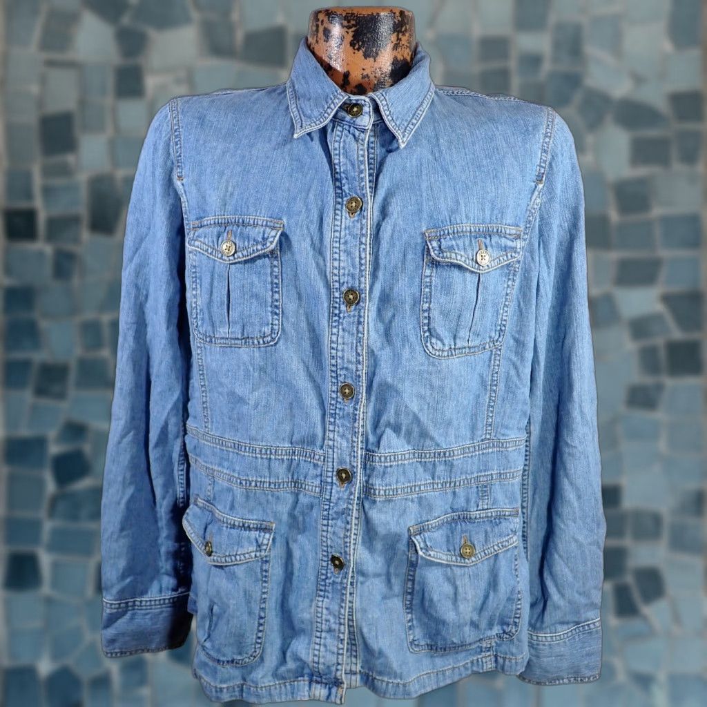 Chaps VINTAGE Chaps Denim Jacket Shacket Women’s L Denim Basic Jacket 4-Pockets Blue Button Logo Buttons 90s Boho Retro Streetwear Size L / US 10 / IT 46 - 1 Thumbnail