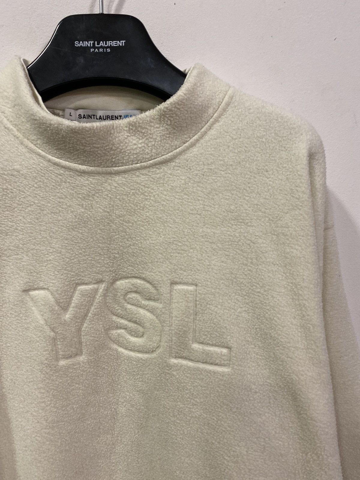 Yves Saint Laurent Fleece YSL Sweatshirt Big Logo White YSL Sweater Size US L / EU 52-54 / 3 - 15 Thumbnail