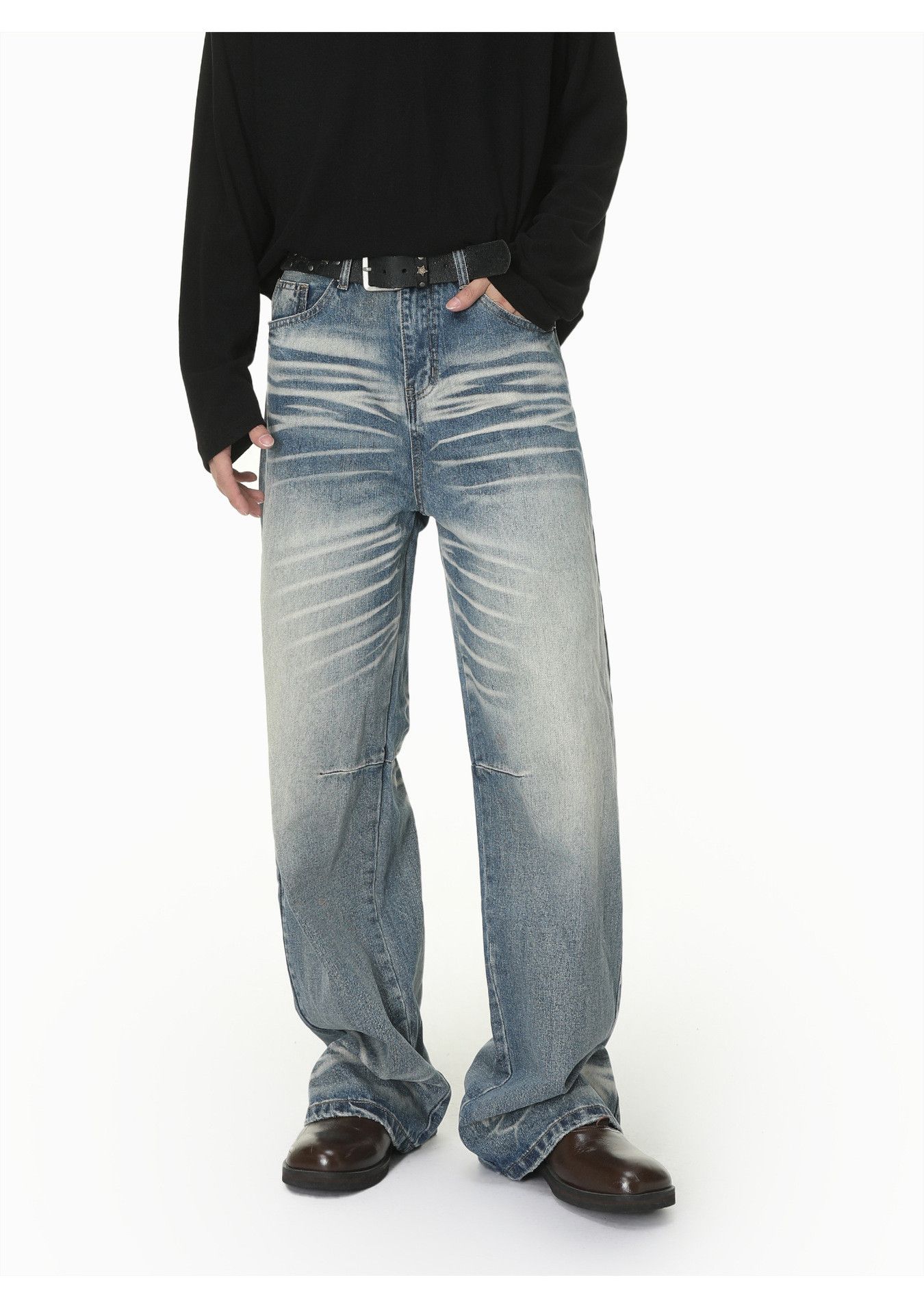 Japanese Brand Men's Cleanfit Washed & Distressed Straight-Leg Jeans Size US 32 / EU 48 - 2 Thumbnail