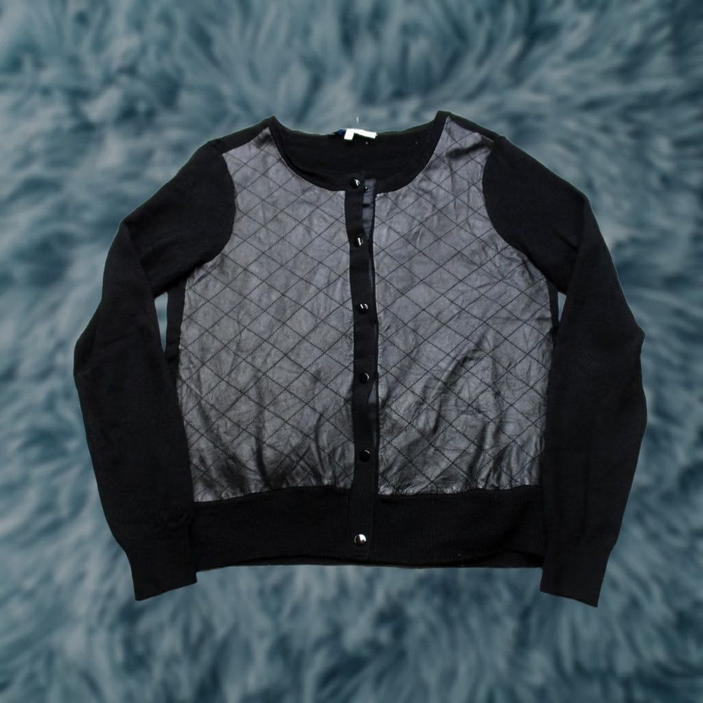 Sandro Sandro Womens Cardigan Sweater Small Black Merino Wool Leather Front Quilted Size XS / US 0-2 / IT 36-38 - 1 Thumbnail