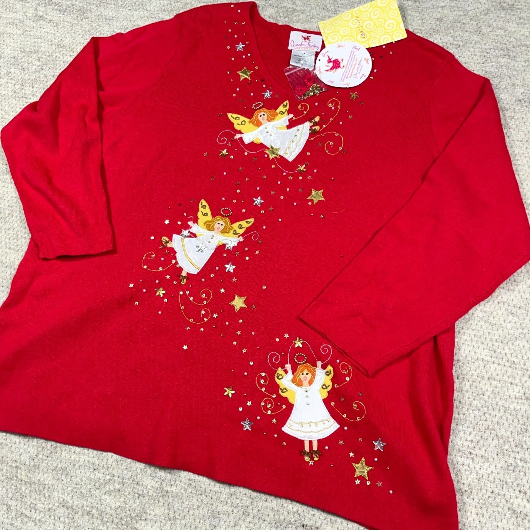 Quacker Factory Vintage Quacker Factory Sweater Women 2X Red Christmas Angels V Neck VTG Y2K Size XXL / US 16-18 / IT 52-54 - 2 Thumbnail