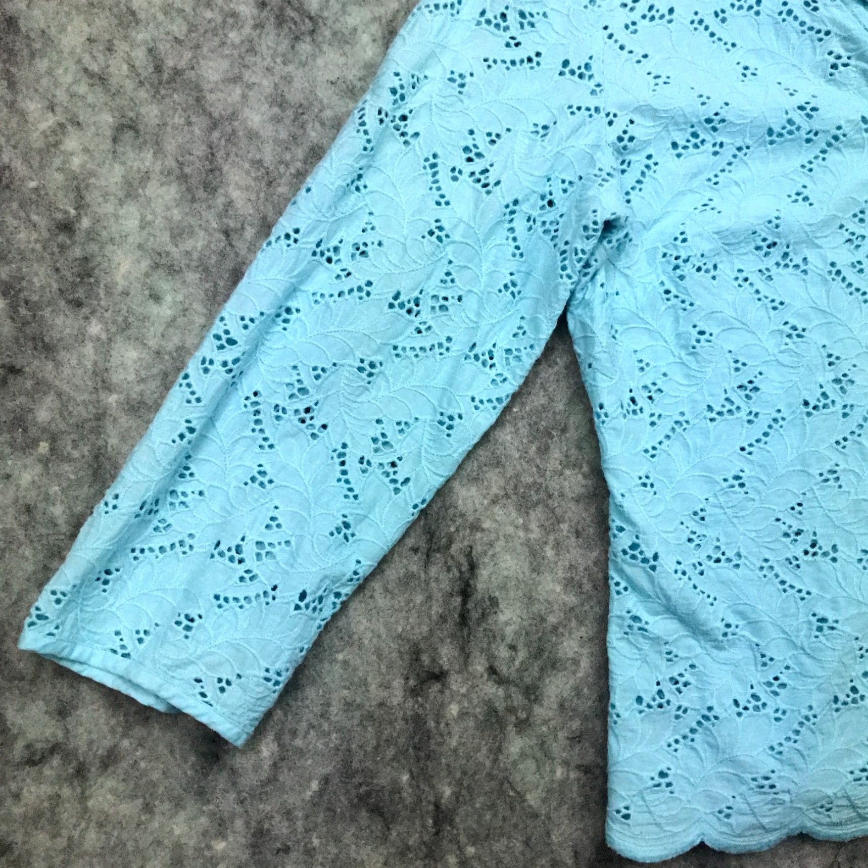 Talbots Talbots Womens Button-Up Shirt blue eyelet embroidery all over floral pattern 100% Cotton Collared Long Sleeve Size 8 Womens Boys? Size M / US 6-8 / IT 42-44 - 4 Thumbnail