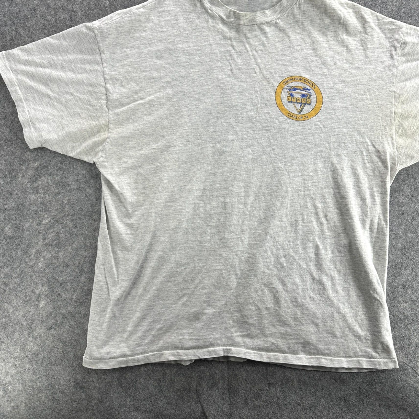 Hanes VINTAGE Lyman High School Shirt Mens XL Gray Class of 74 Hanes USA 90s Tee Size US XL / EU 56 / 4 - 3 Thumbnail