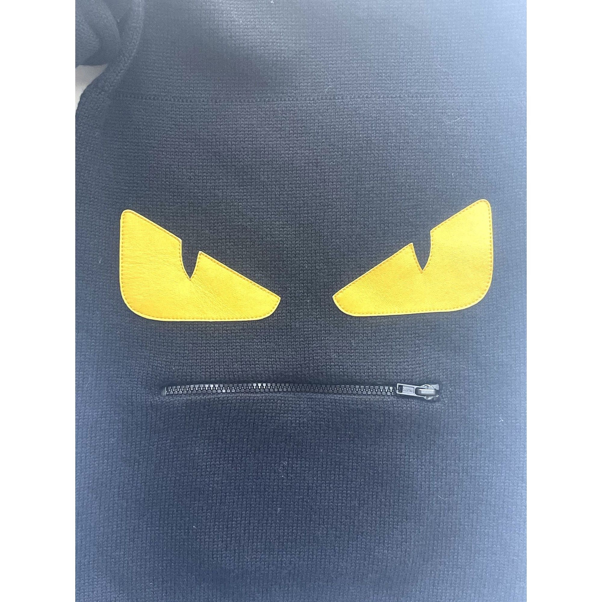 Fendi Fendi Black Knit Scarf With Yellow Eyes & Zipper Mouth Detai Size ONE SIZE - 5 Thumbnail