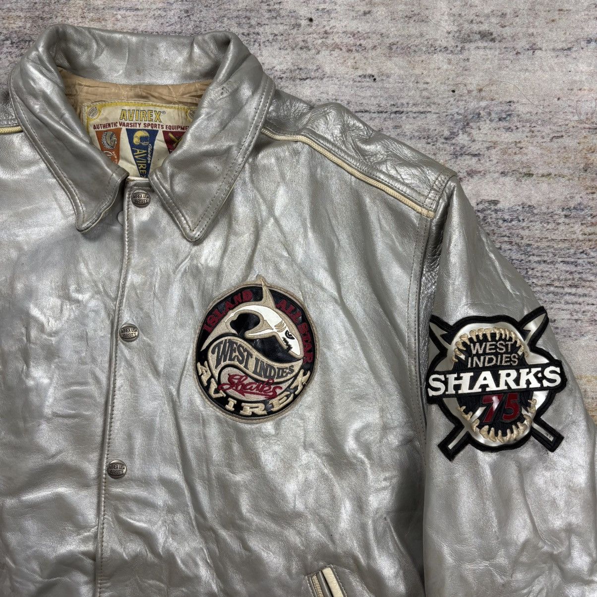 Avirex Vintage 90s Avirex west indies shark varsity leather jacket Size US XXL / EU 58 / 5 - 6 Thumbnail