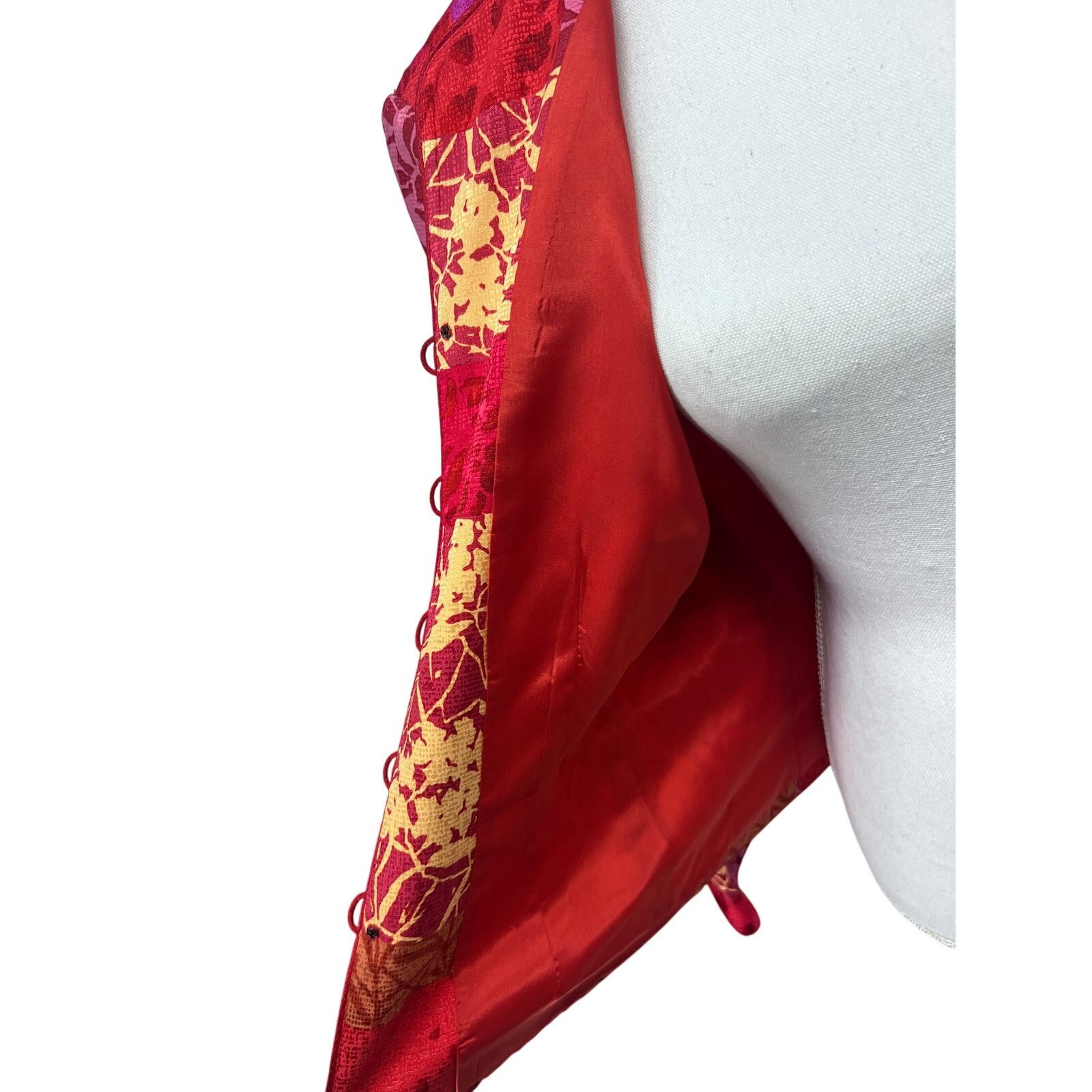 Adrianna Papell Adrianna Pappel Red Floral Silk Kimono Asian Jacket 12 Size XL / US 12-14 / IT 48-50 - 6 Thumbnail