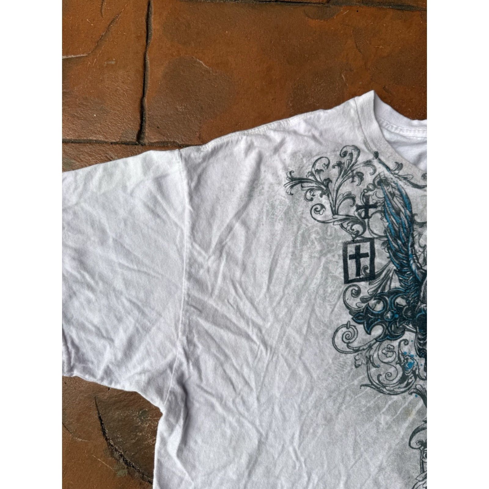 Gildan VINTAGE Y2K Skull Crosses Affliction Style T-Shirt XL White Gildan Crew Neck Short Sleeve Graphic Print Size US XL / EU 56 / 4 - 4 Thumbnail