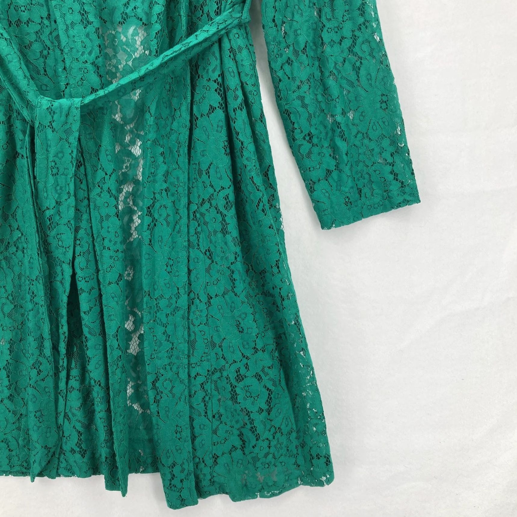 Torrid Torrid Lace Trench Jacket Womens 2X Green Long Sleeve Belted Open Front Sheer Coatigan Size XXL / US 16-18 / IT 52-54 - 3 Thumbnail
