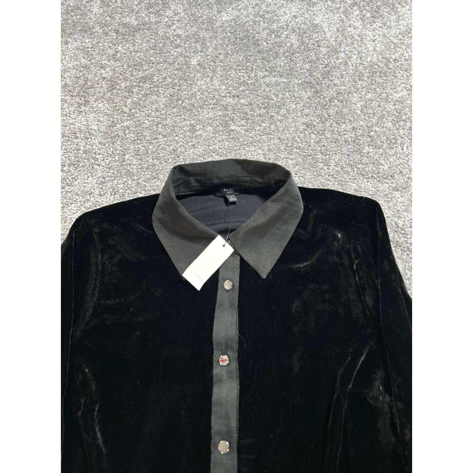 Talbots Talbots Shirt Dress Womens Petite 0P Black Velvet Long Sleeve Button Collared Party Cocktail New Size XS / US 0-2 / IT 36-38 - 2 Thumbnail