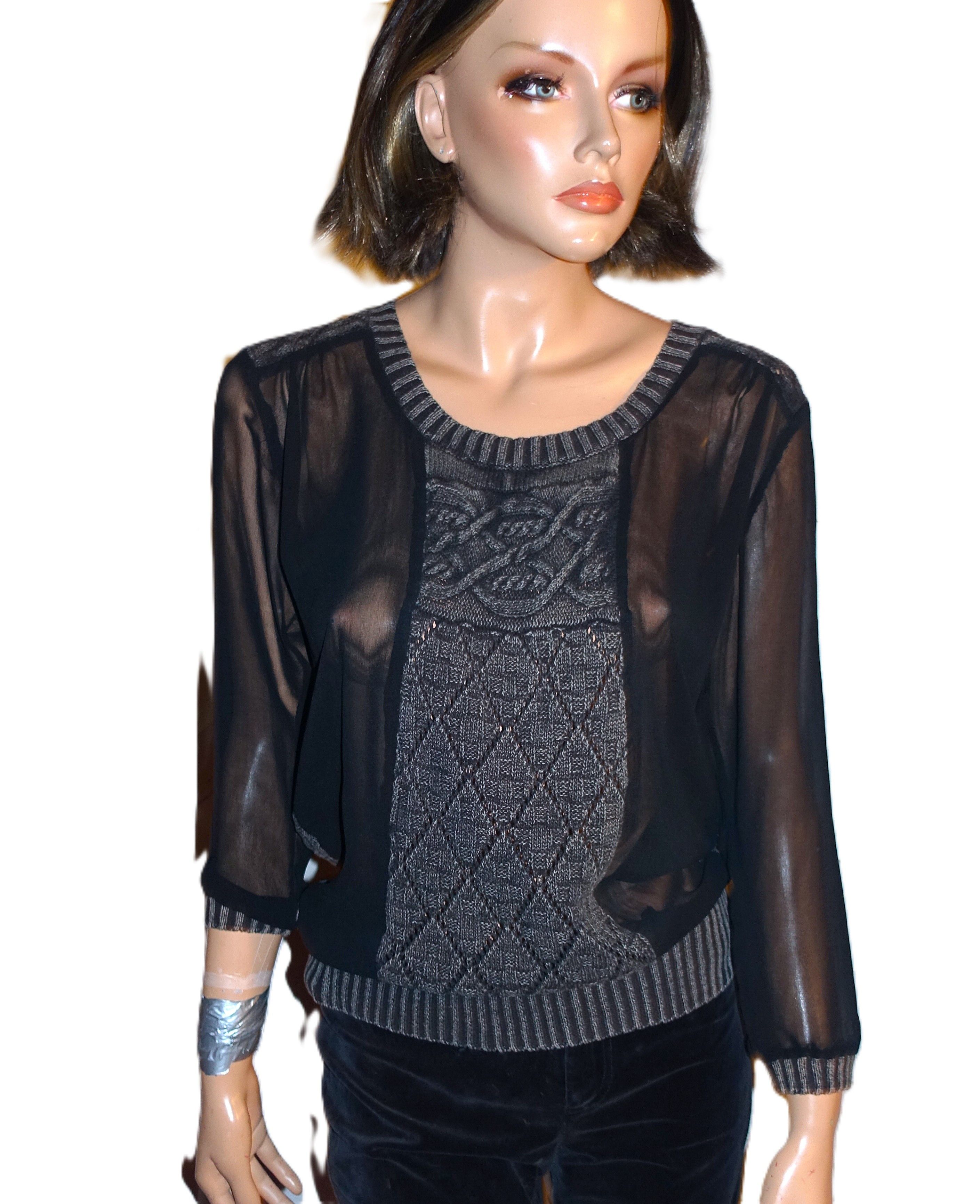 Miss Me Miss Me Black Beige Sheer Sweater Blouse L Size L / US 10 / IT 46 - 2 Thumbnail
