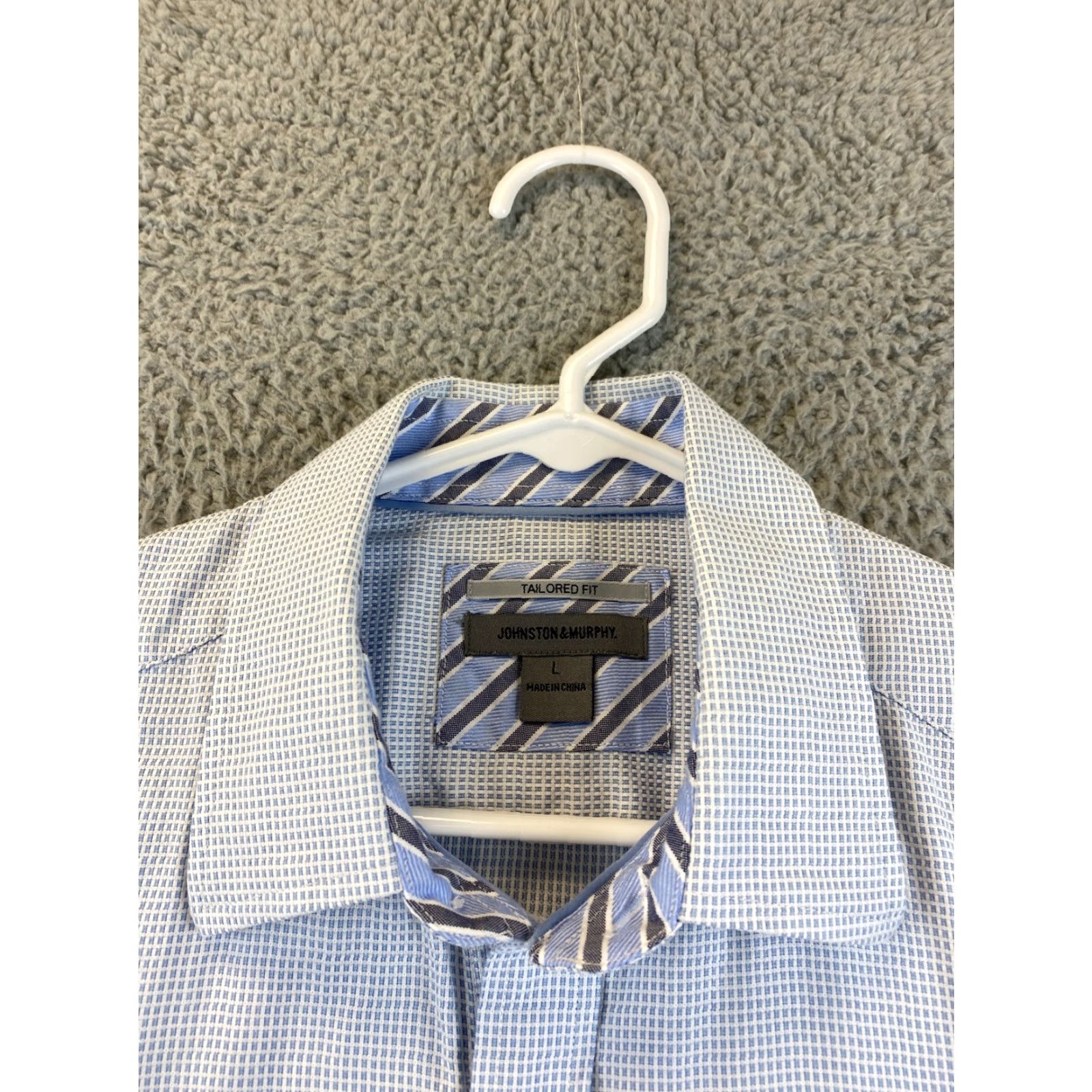 Johnston & Murphy Johnston & Murphy Dress Shirt Men L Long Sleeve Cotton 83-53 Blue Regular Breathable 90s? Size 42R - 5 Thumbnail