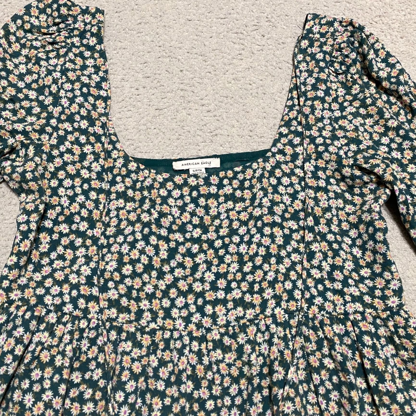 American Eagle Outfitters American Eagle Dress Womens Small Green Floral Square Neck Mini Scoop Back Size S / US 4 / IT 40 - 4 Thumbnail