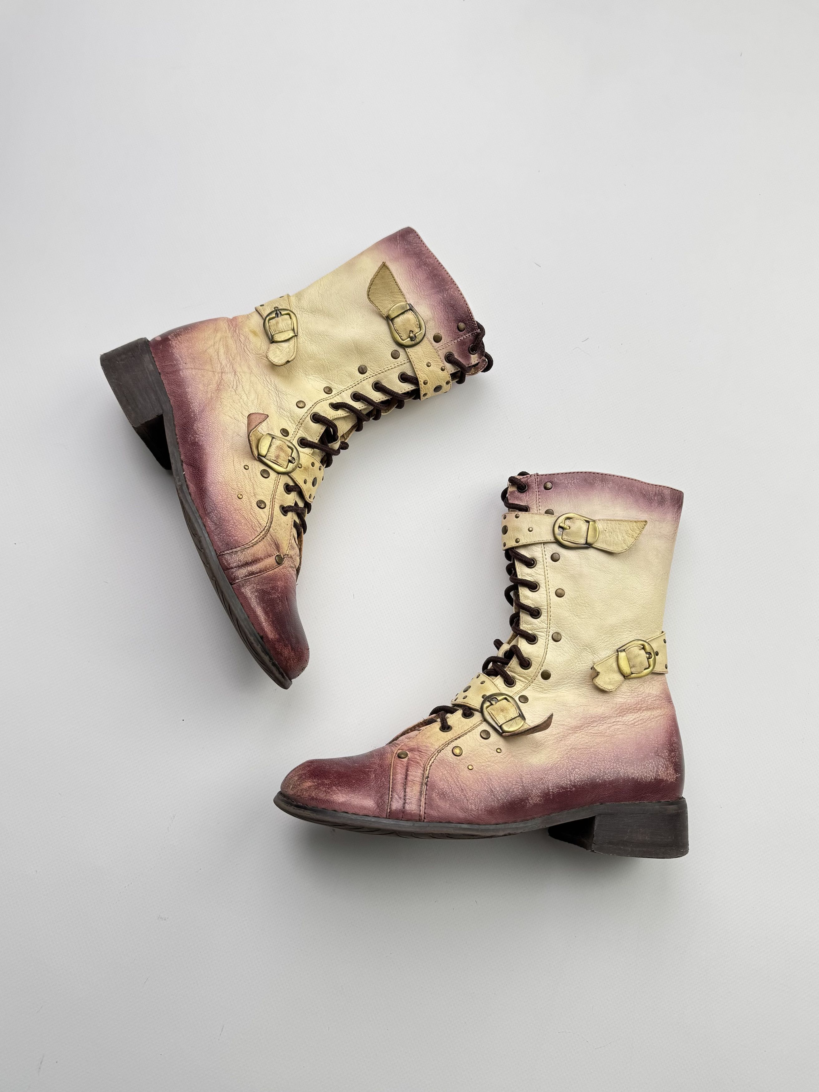 Vintage Faded Leather Boots With Straps B262(V3)