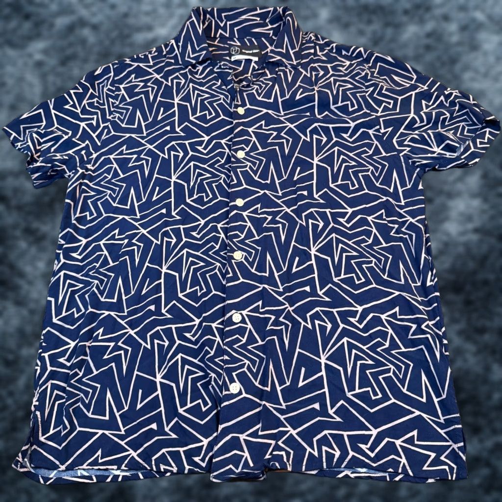 Vintage Original Use Geometric Button-Down Shirt Mens Medium Blue Short Sleeve Rayon Size US M / EU 48-50 / 2 - 1 Thumbnail