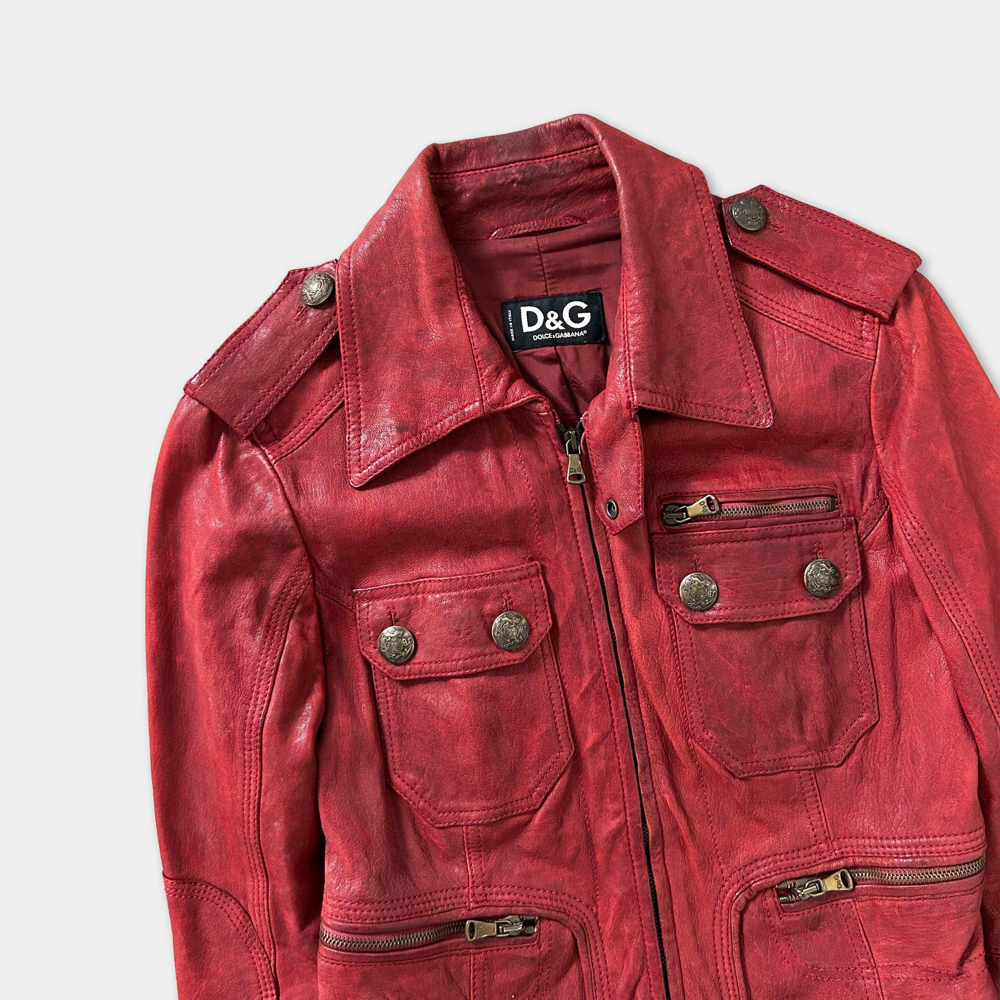 Dolce & Gabbana Dolce & Gabbana Red Leather Jacket Size US M / EU 48-50 / 2 - 2 Thumbnail