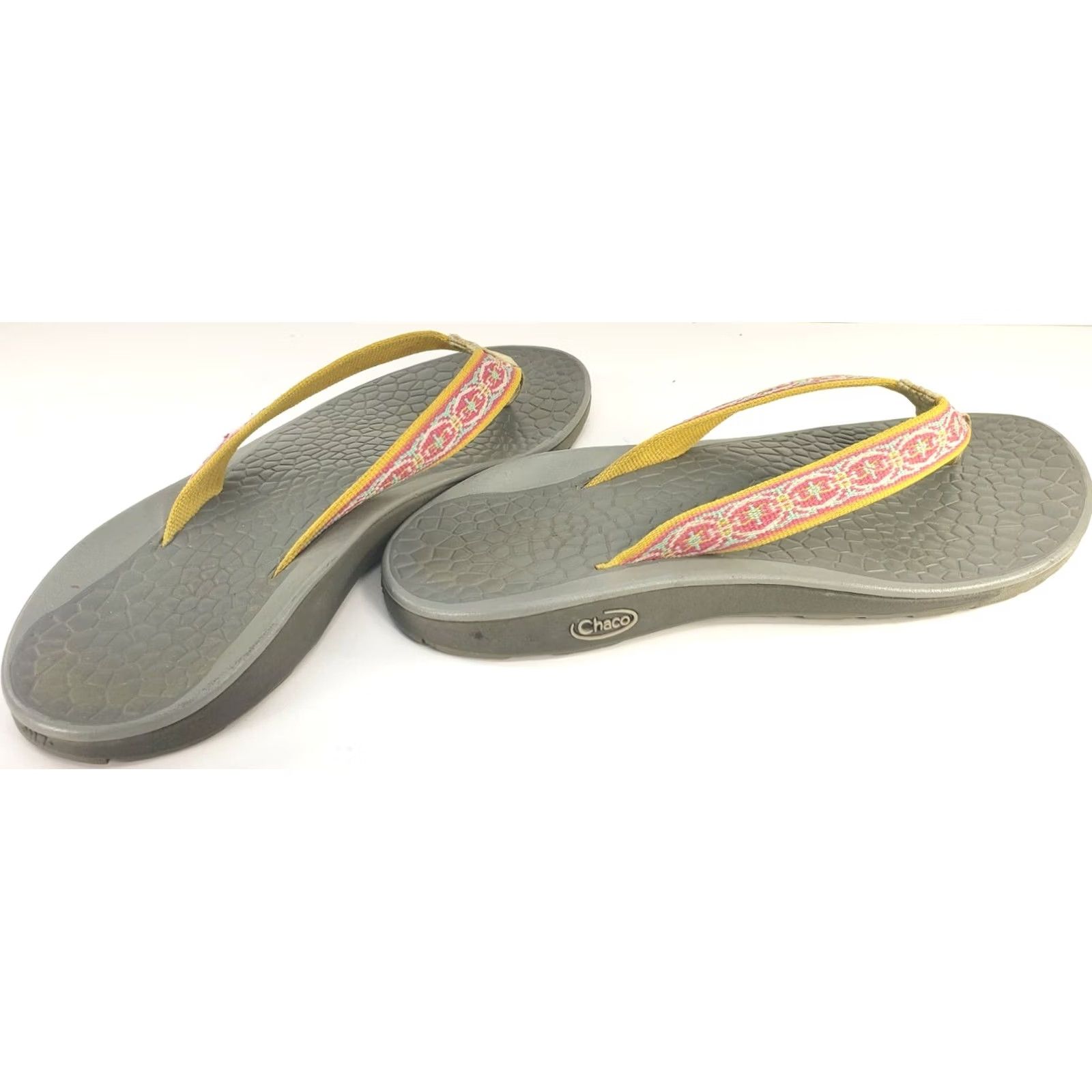 Chaco Chaco Chillos Women's 7M Sandal Flip Flop Multicolor Pink Yellow Orange Geometric Straps Slip On Size US 7 / IT 37 - 4 Thumbnail