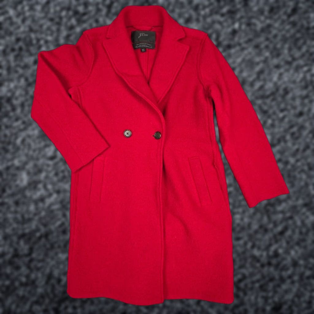 J.Crew J. Crew Daphne Topcoat Women's OOP Red Boiled Wool Italian Trench Button Coat Long Wool Lining Dry Clean Only Petite 0P Winter Fall Girls? Size XS / US 0-2 / IT 36-38 - 1 Thumbnail