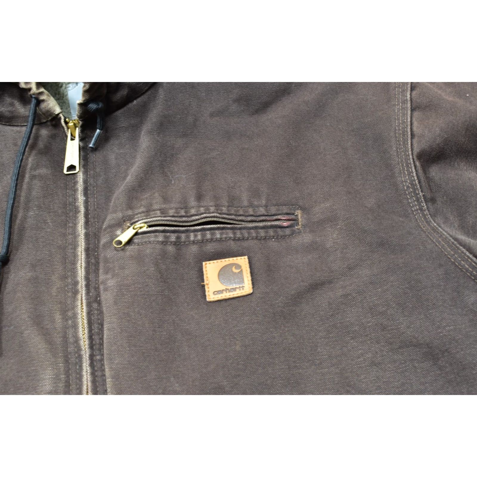Carhartt Carhartt J141 Hooded Bomber Jacket 2XL Mens Dark Brown Sandstone Sierra Sherpa Lined Canvas Cotton Logo Size US XXL / EU 58 / 5 - 3 Thumbnail