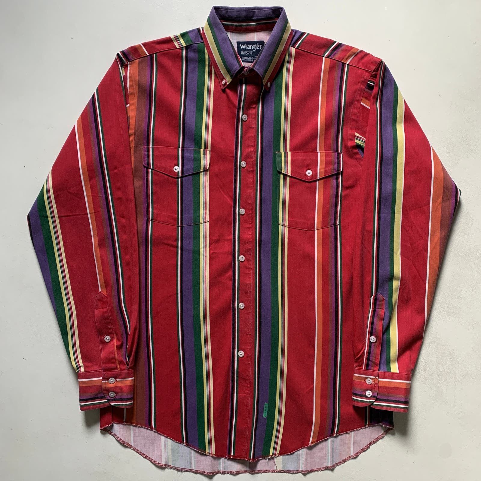 image of Vintage 90's Wrangler Brushpopper Striped Button Down Shirt, Men's (Size Medium)