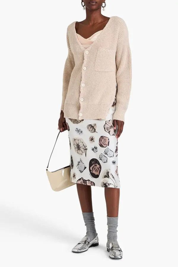 Marni o1w1db11125 Embroidered Ribbed Wool Cardigan in Light Beige Size S / US 4 / IT 40 - 2 Thumbnail