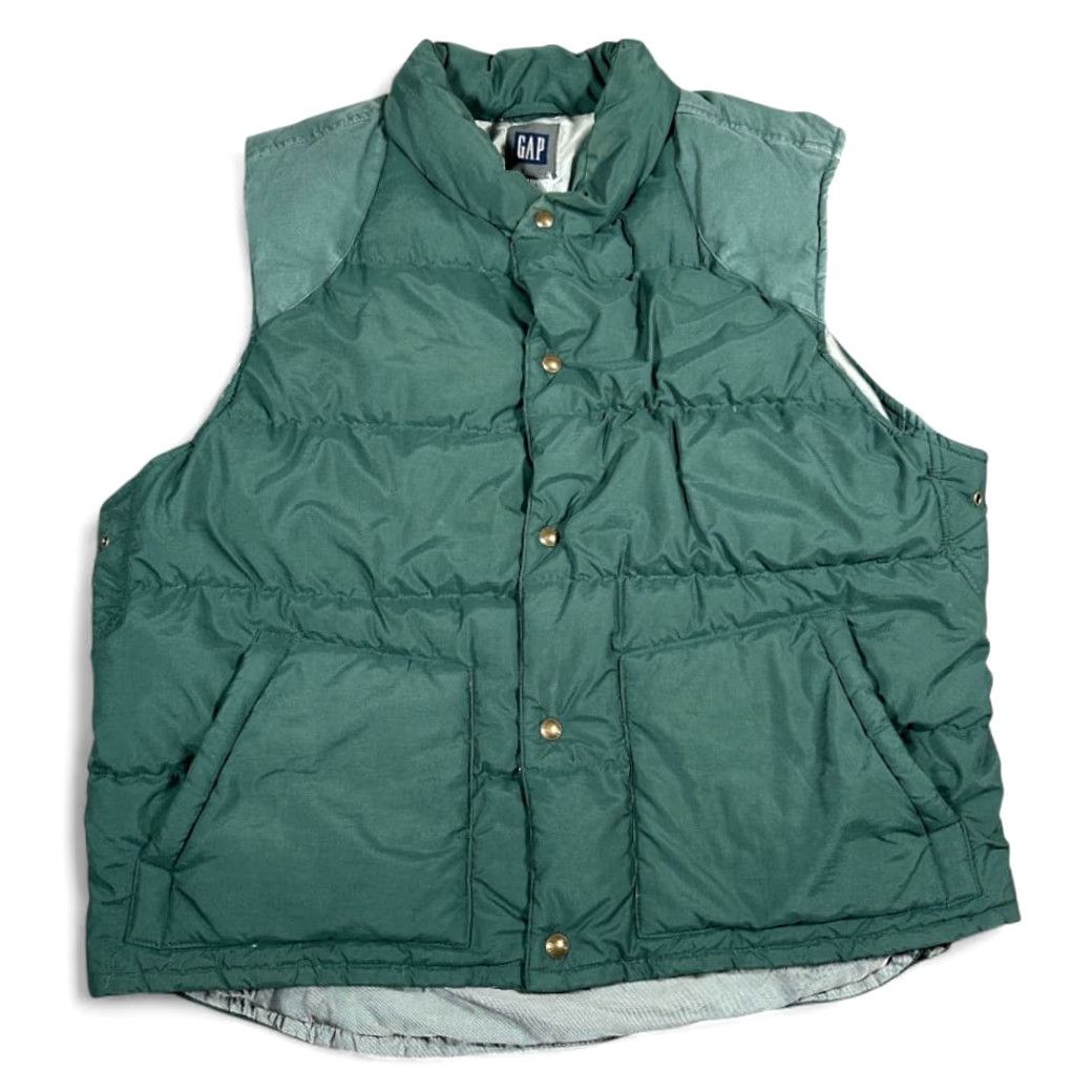 Gap VINTAGE Gap Vest Adult LARGE Green Gray Down Puffer Quilted Hooded Outdoor 90s Mens Size US L / EU 52-54 / 3 - 2 Thumbnail