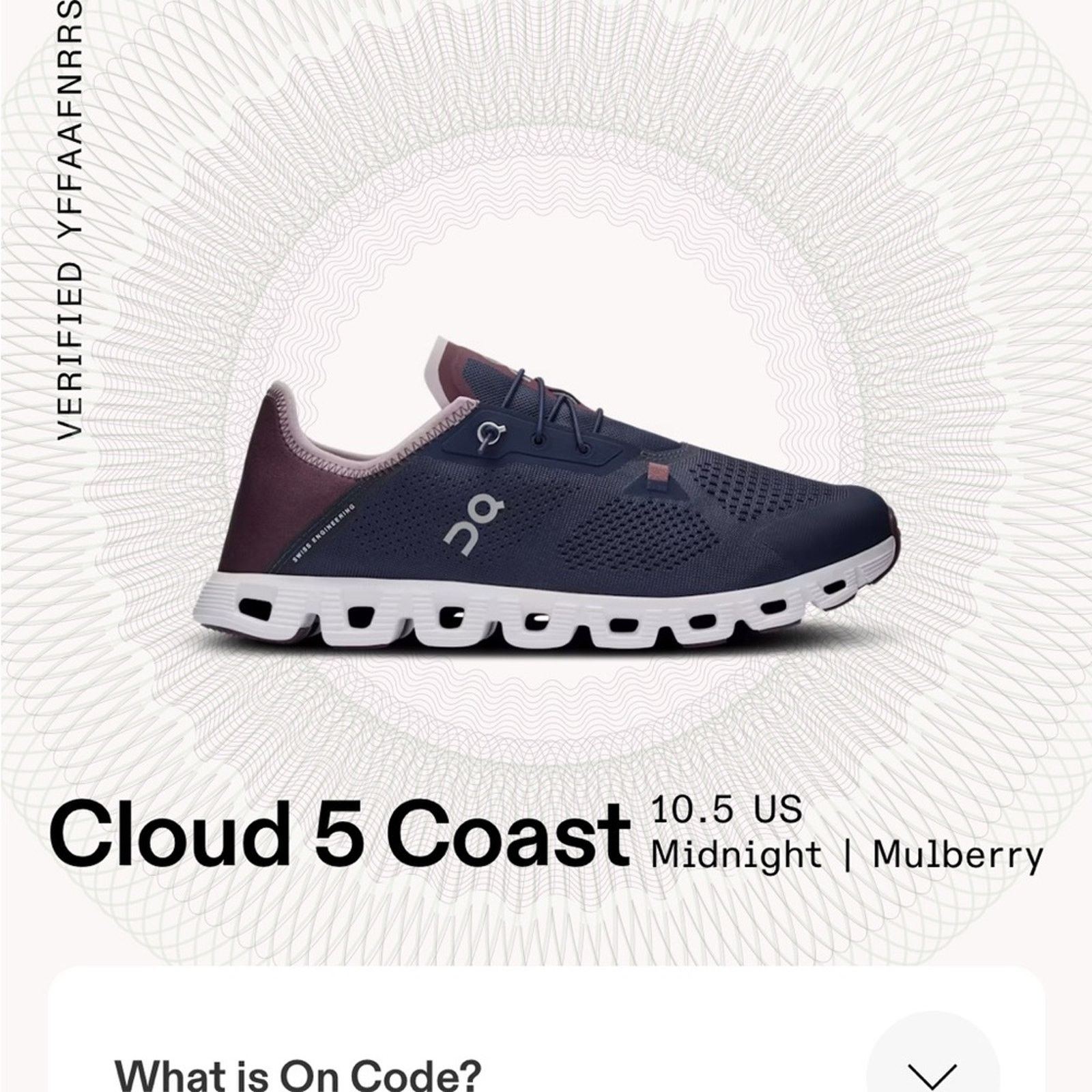 On On Running Cloud 5 Coast Midnight Mulberry Mens Shoes Size US 10.5 / EU 43-44 - 12 Thumbnail