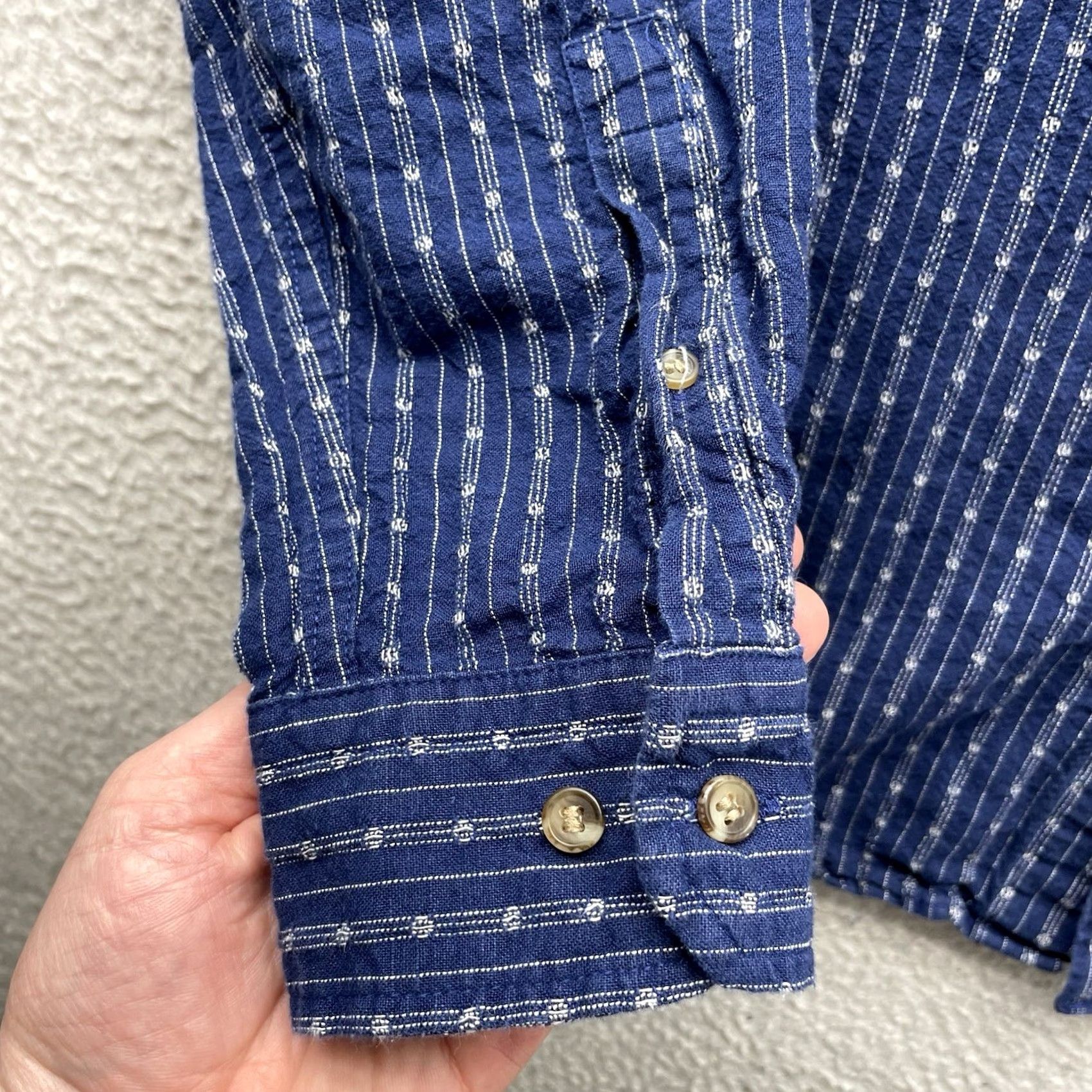 Banana Republic Banana Republic Shirt Mens Large Blue Linen Blend Button-Up Collared Geometric Striped Classic Casual Size US L / EU 52-54 / 3 - 3 Thumbnail
