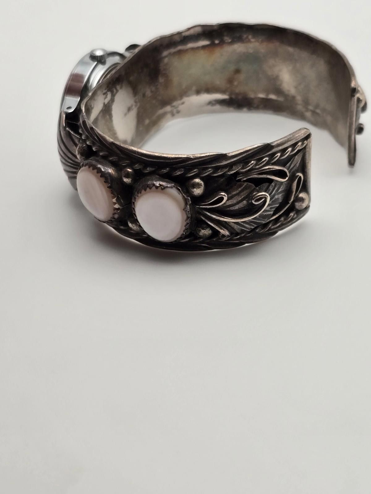 Studio D'Artisan MOP Cuff Watch Bracelet Sterling Silver Floral Leaf Navajo Size ONE SIZE - 5 Thumbnail