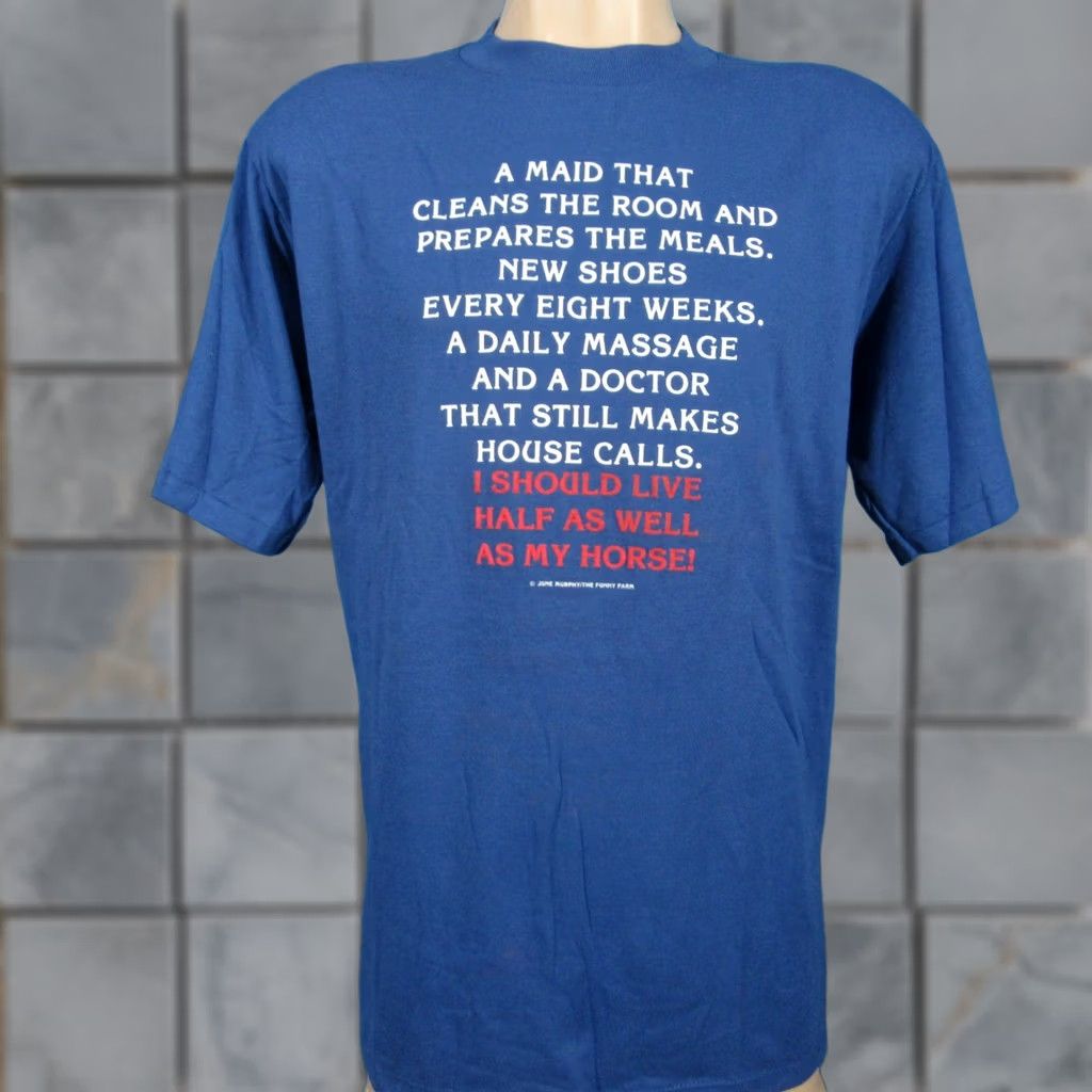 Olive NOS vintage I SHOULD LIVE HALF AS WELL AS MY HORSE PAPER THIN T-Shirt M/L Cowboy Men Size US M / EU 48-50 / 2 - 1 Thumbnail