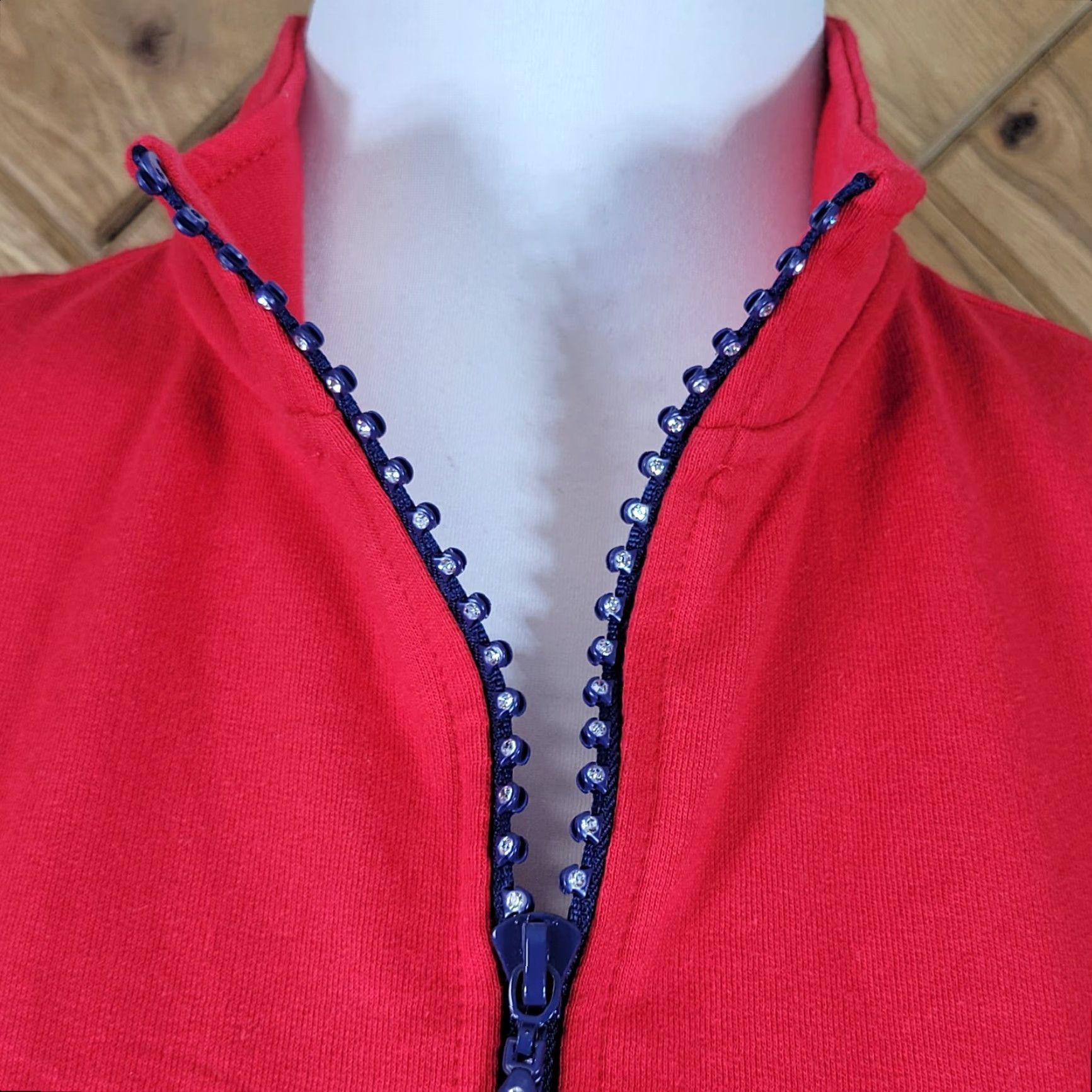 Quacker Factory Quacker Factory Womens Vest XS Red Full Zip Rhinestone Embellished Knit Cotton Solid Shirt/Top (9) Size XS / US 0-2 / IT 36-38 - 6 Thumbnail