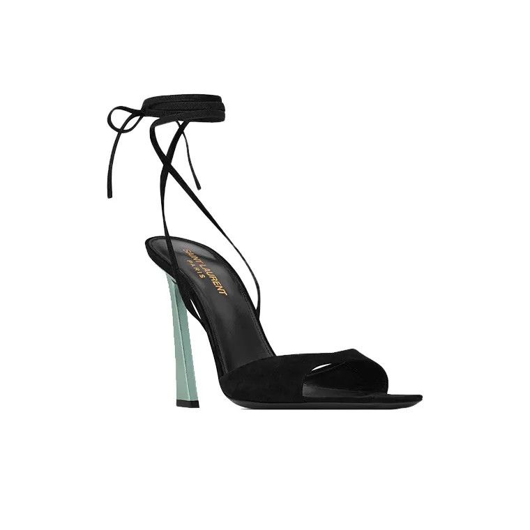 Saint Laurent Paris o1b1hav111224 Paz Sandals Suede and Metallized Leather Black Size US 7 / IT 37 - 3 Thumbnail