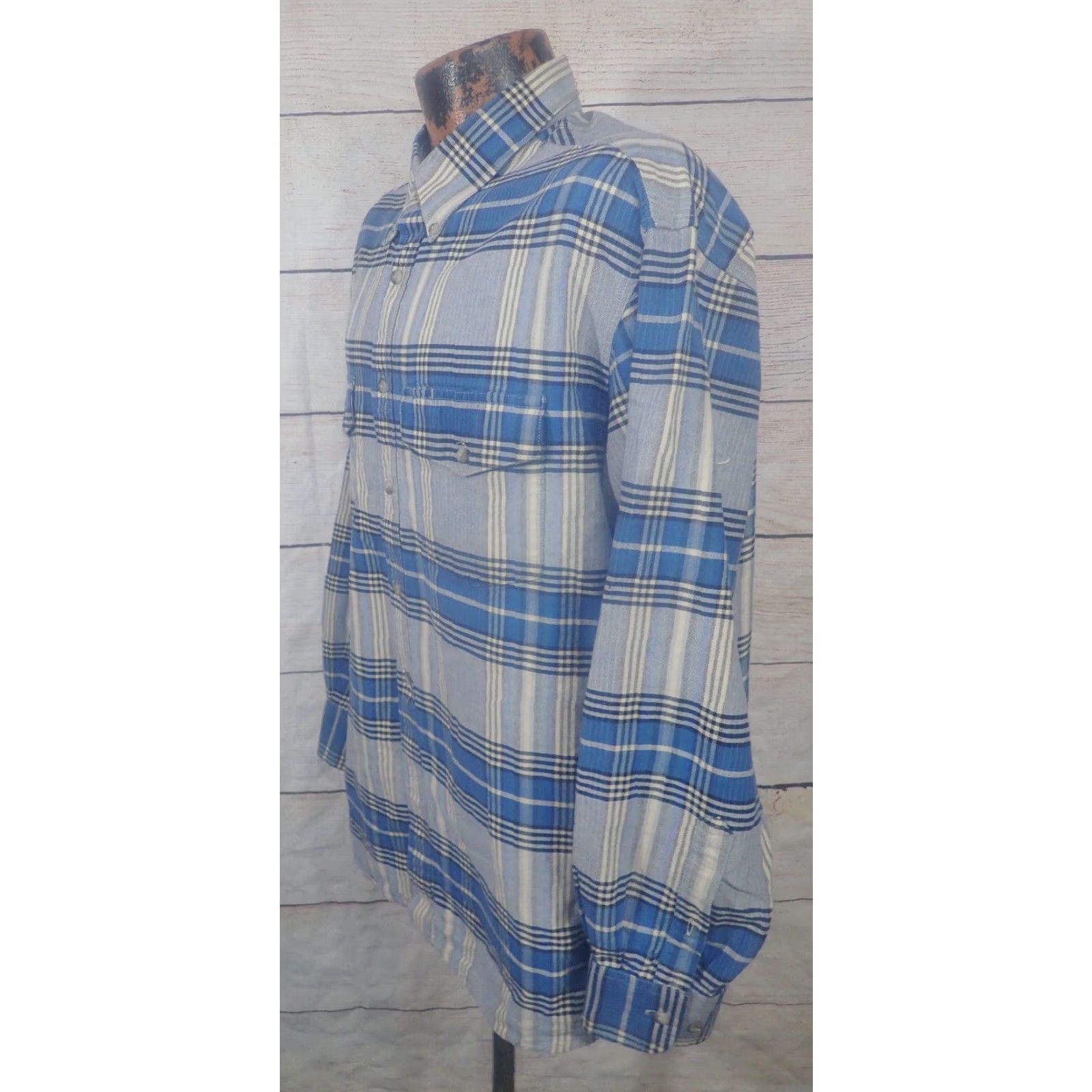 Wrangler VINTAGE Wrangler Plaid Button-Down Shirt Wrangler Blue Plaid Cowboy Mens Cotton Flannel Shirt XL Size US XL / EU 56 / 4 - 2 Thumbnail