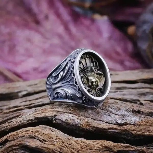 Jewelry Skull Style Adjustable Ring Size ONE SIZE - 3 Thumbnail