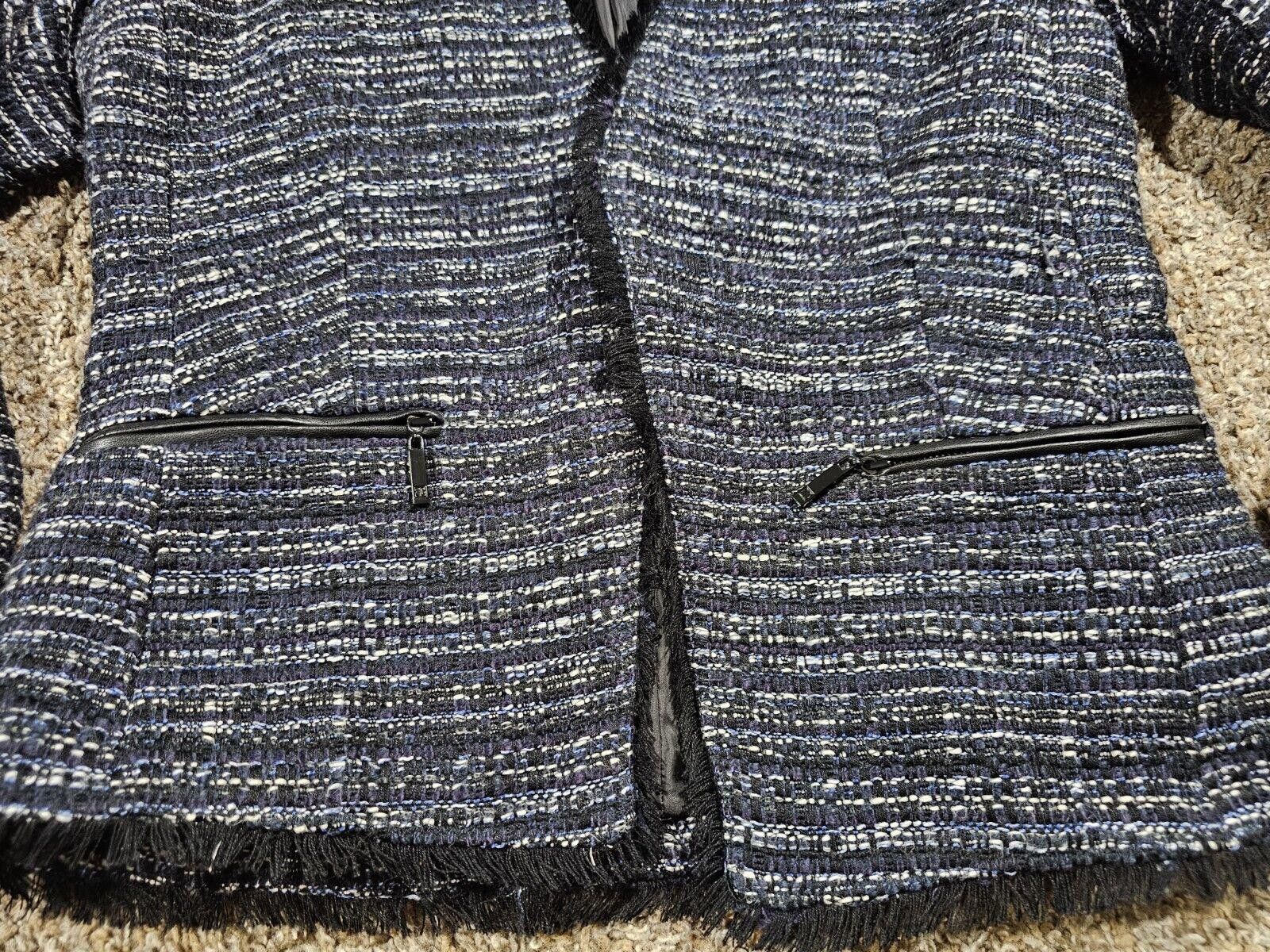 Designer Ivanka Trump Open Woven Tweed Blazer Jacket Raw Edge Hem 10 Size L / US 10 / IT 46 - 2 Thumbnail