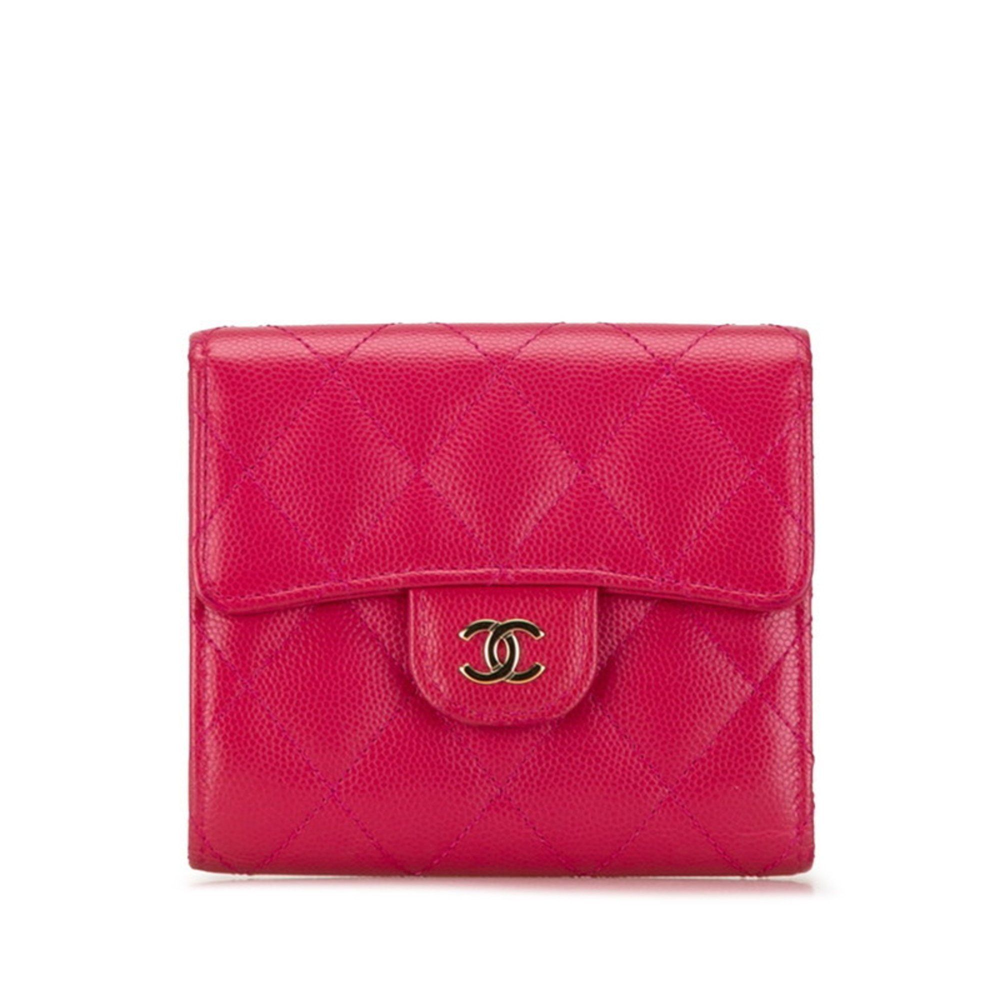 Chanel CHANEL Matelasse Coco Mark Classic Small Flap Wallet Bi-fold Pink Caviar Skin Women's Size ONE SIZE - 1 Thumbnail
