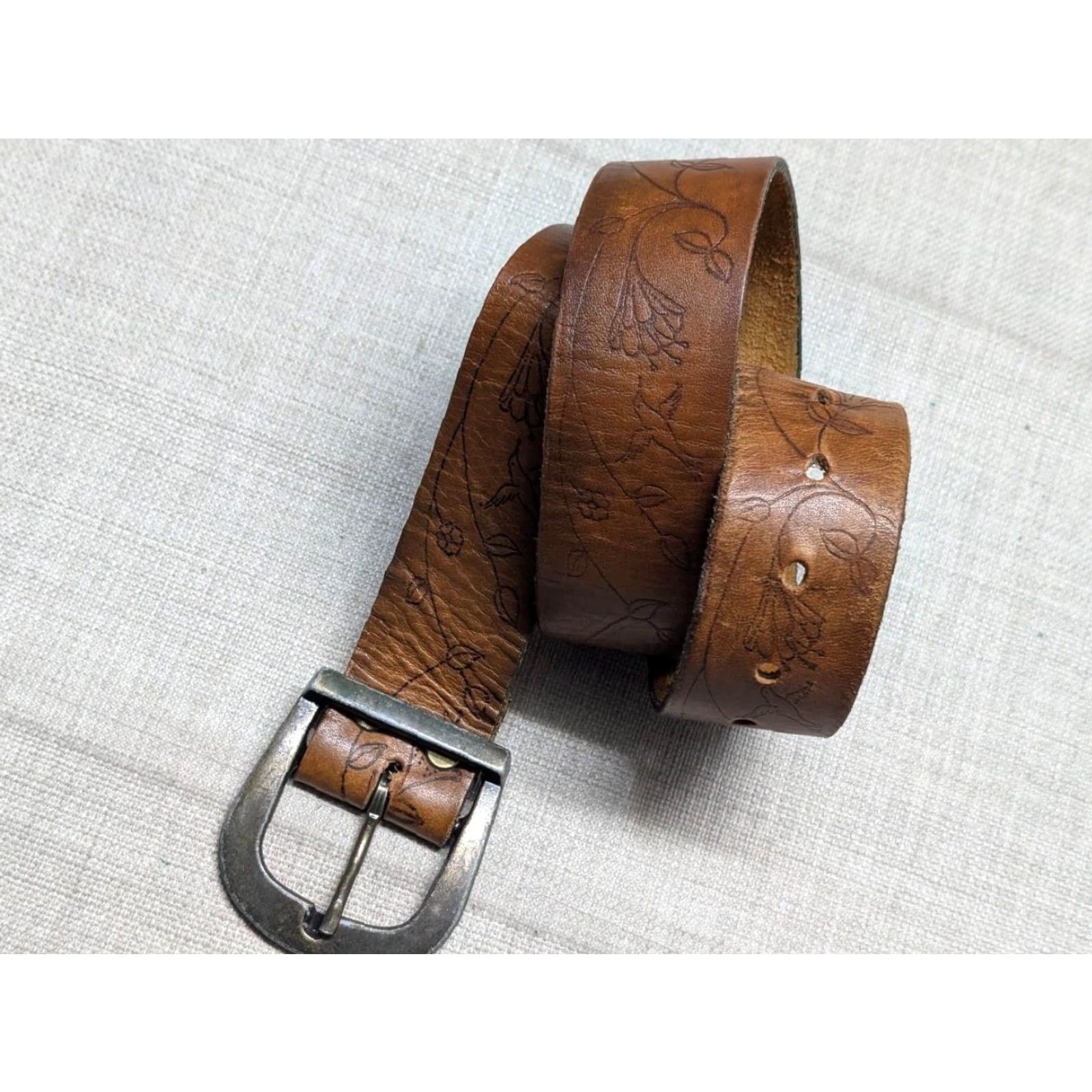 Vintage VINTAGE hippie western belt - 30 brown cowhide leather tooled belt Men Size 30 - 4 Thumbnail