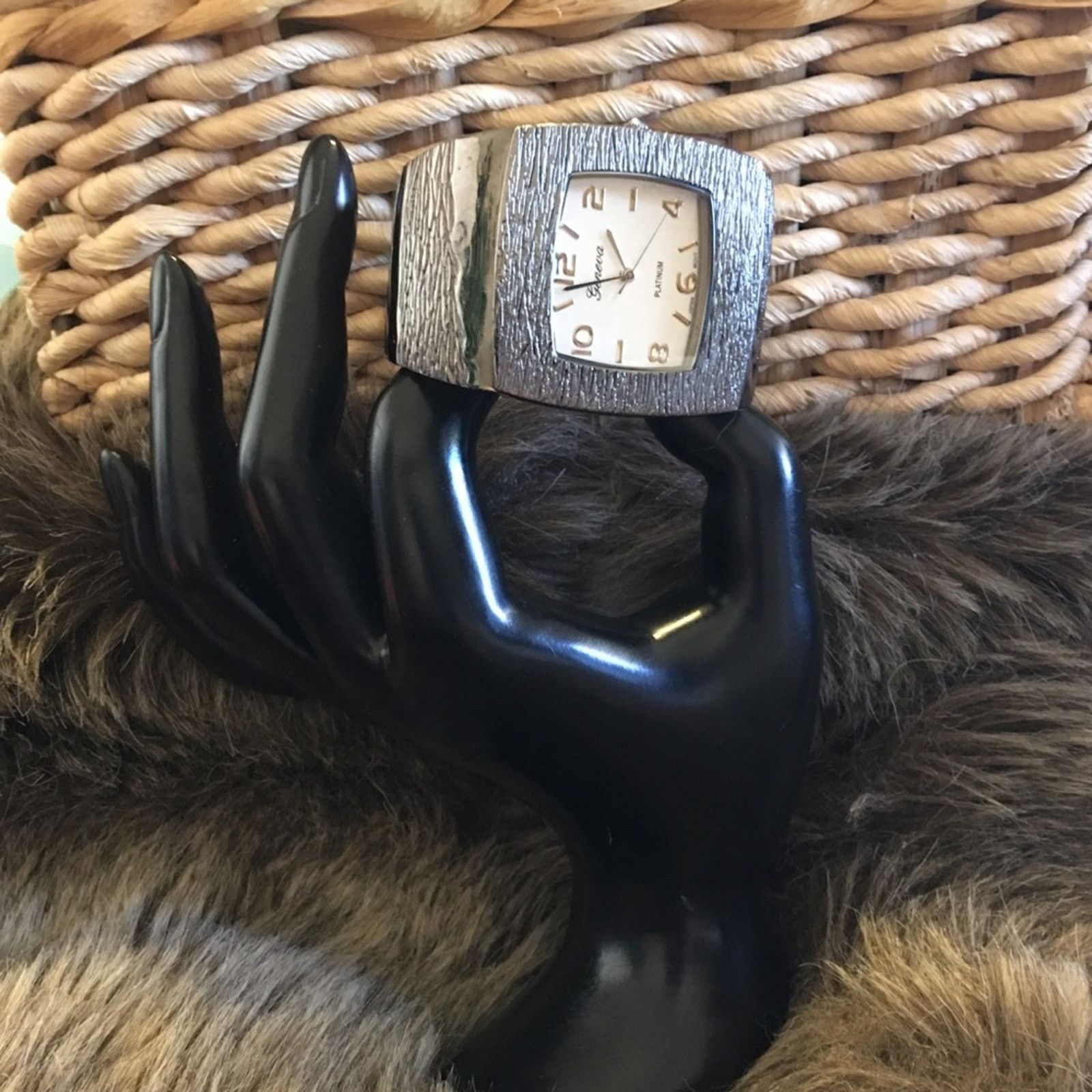 Jewelry Ladies Geneva Platinum black chrome cuff watch Size ONE SIZE - 2 Thumbnail