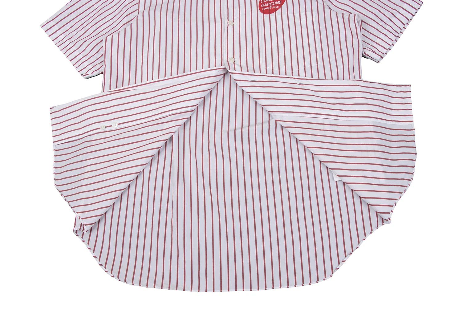 Comme des Garcons Homme Plus Open Collar Striped Logo Print Short Sleeve Shirt White Red Size US M / EU 48-50 / 2 - 11 Thumbnail