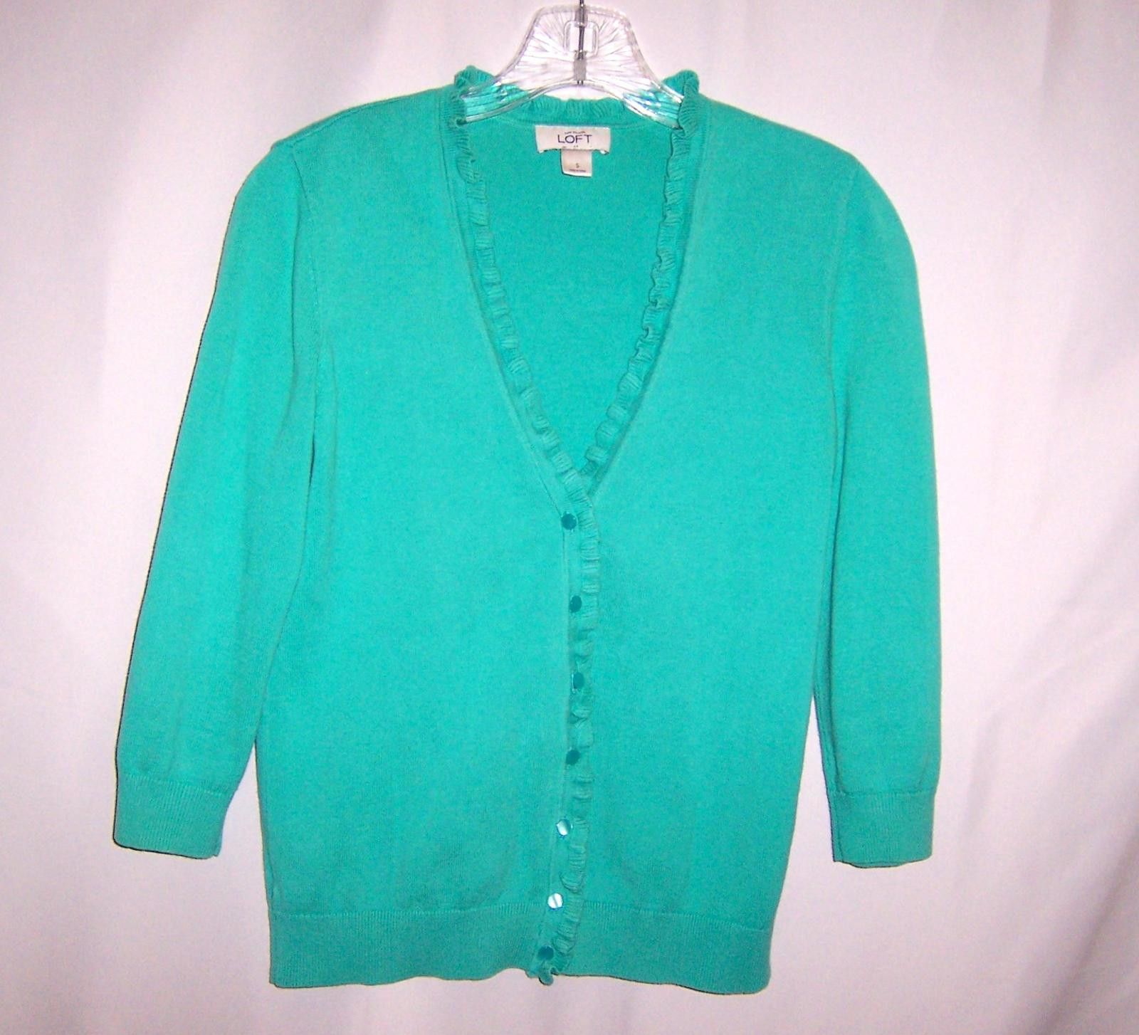 Ann Taylor Ann Taylor LOFT Retro Inspired Ruffled Hem Cardigan Green SM Size S / US 4 / IT 40 - 1 Thumbnail