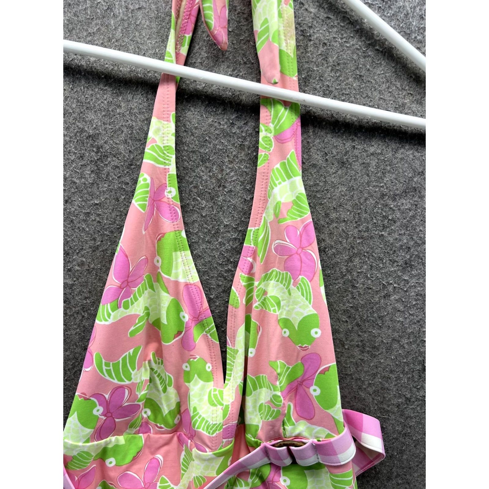 Vintage Loo+ One Piece Swimsuit Womens 12 Pink Tropical Fish Halter Belted Floral Swim Size ONE SIZE - 7 Thumbnail
