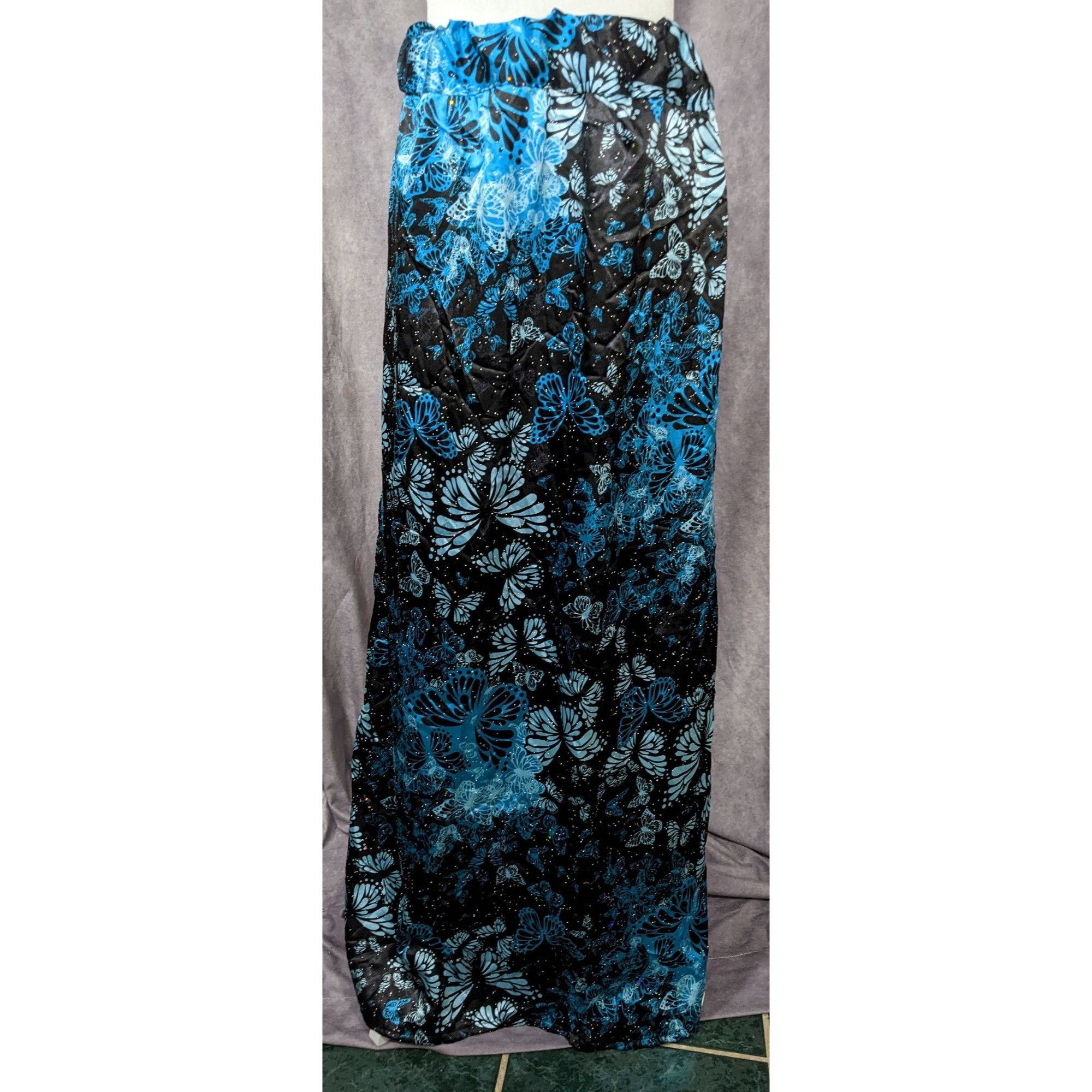 Handmade Handmade Blue Butterfly Satin Maxi Skirt Size 35" - 7 Thumbnail